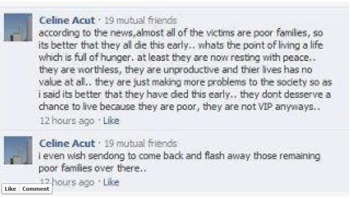 Celine Acut's Insensitive Comment Over Typhoon Sendong Victims Celine Acut's Insensitive Comment Over Typhoon Sendong Victims
