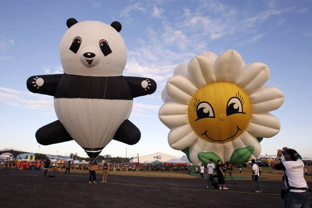 a panda-shaped and sunflower-shaped balloons a panda-shaped and sunflower-shaped balloons