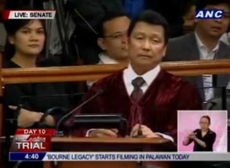 Sen. Judge Lito Lapid First Time to Rise on CJ Corona Trial Video Chief Justice Corona on Trial