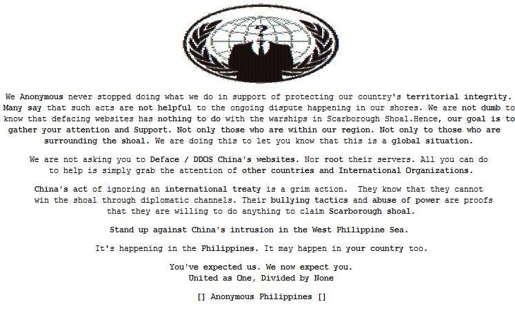 Anonymous Philippines Hackers Joining Chinese Protest on May 11 Video Filipino Hackers Against China