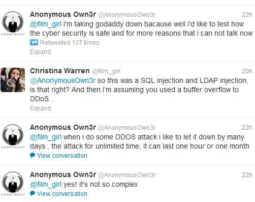 GoDaddy Downed Under Attacked by Anonymous GoDaddy Hacked